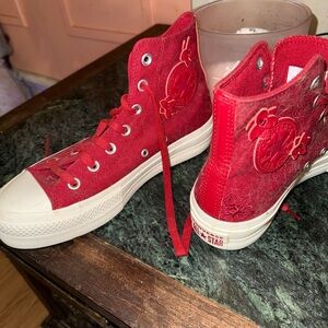 Converse Red Floral High-Top Sneakers